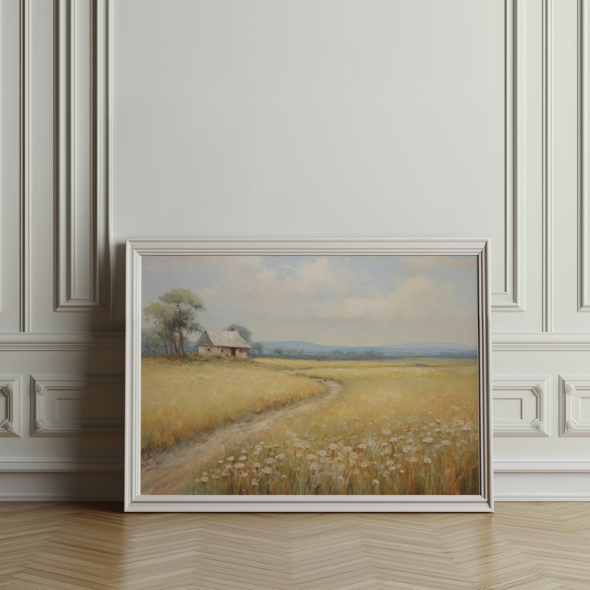 Premium Poster of Serene Countryside Landscape with Wildflowers Posters