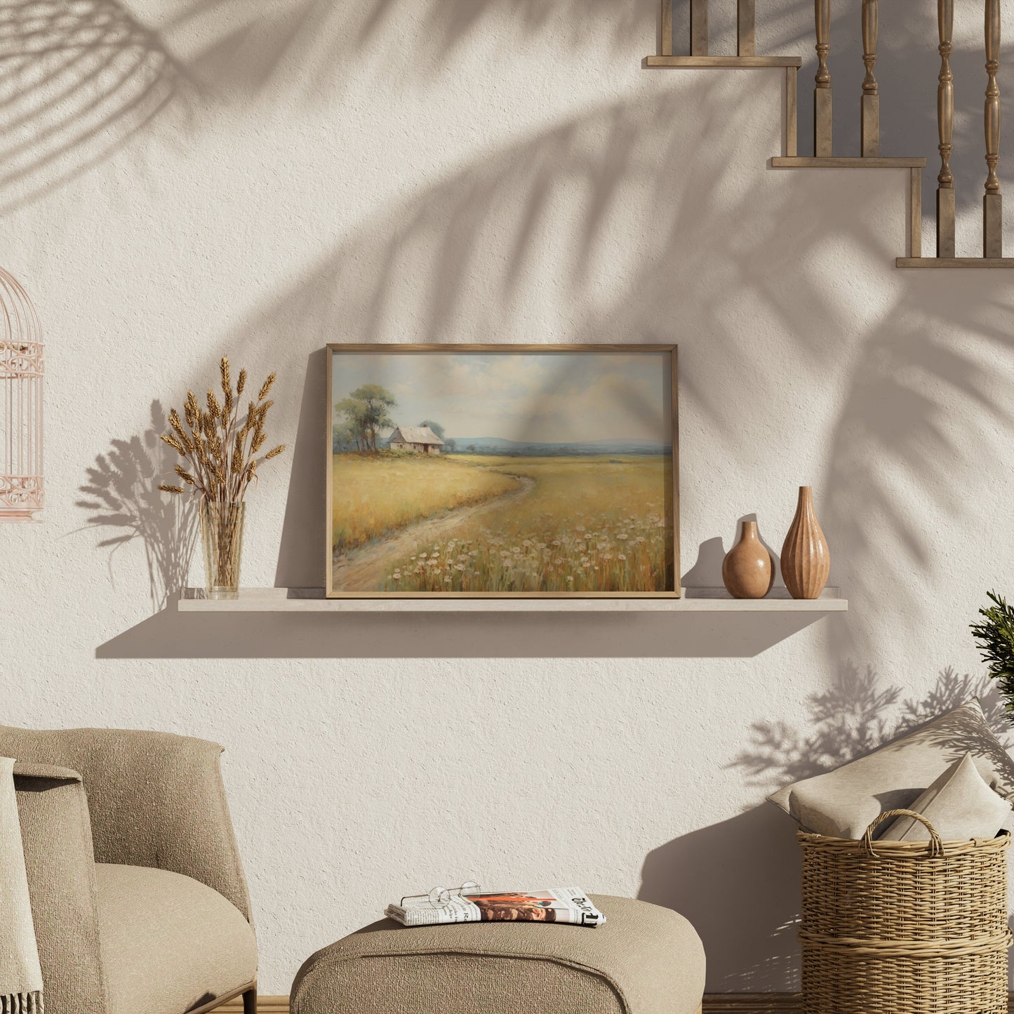 Premium Poster of Serene Countryside Landscape with Wildflowers Posters