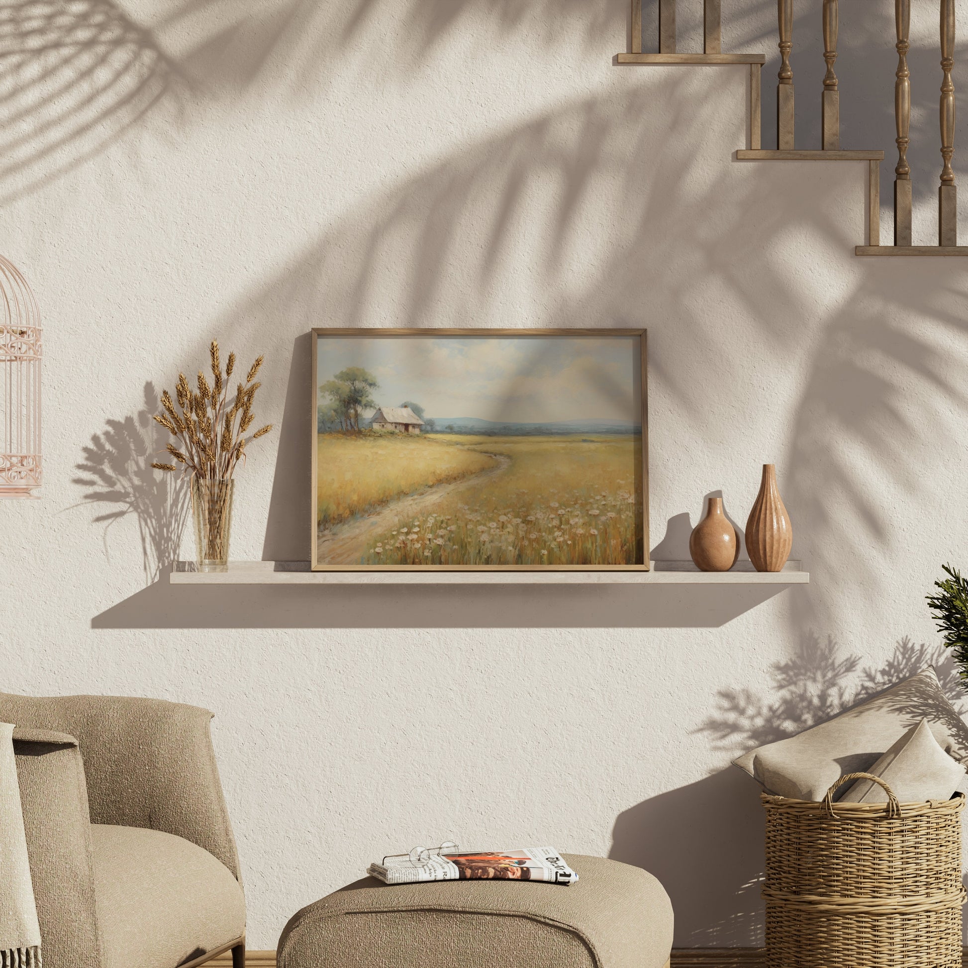 Premium Poster of Serene Countryside Landscape with Wildflowers Posters