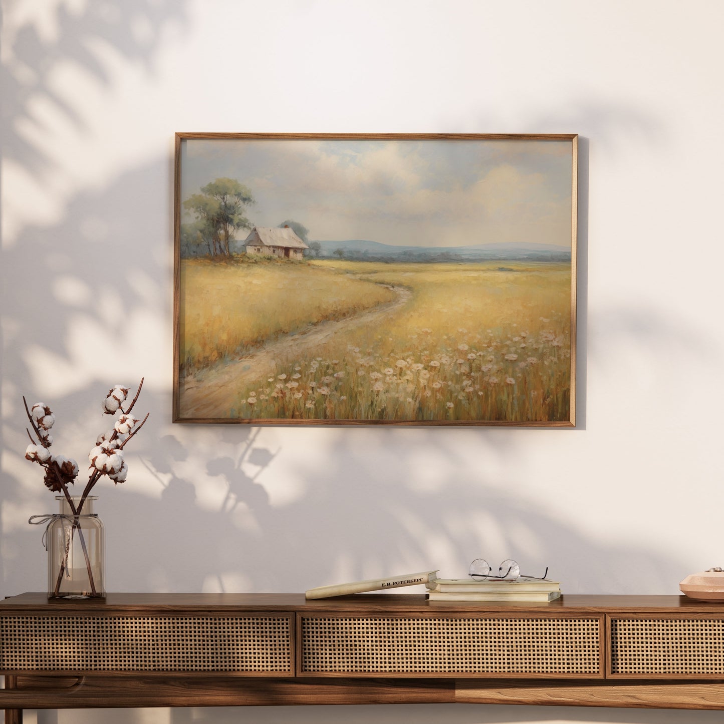 Premium Poster of Serene Countryside Landscape with Wildflowers Posters