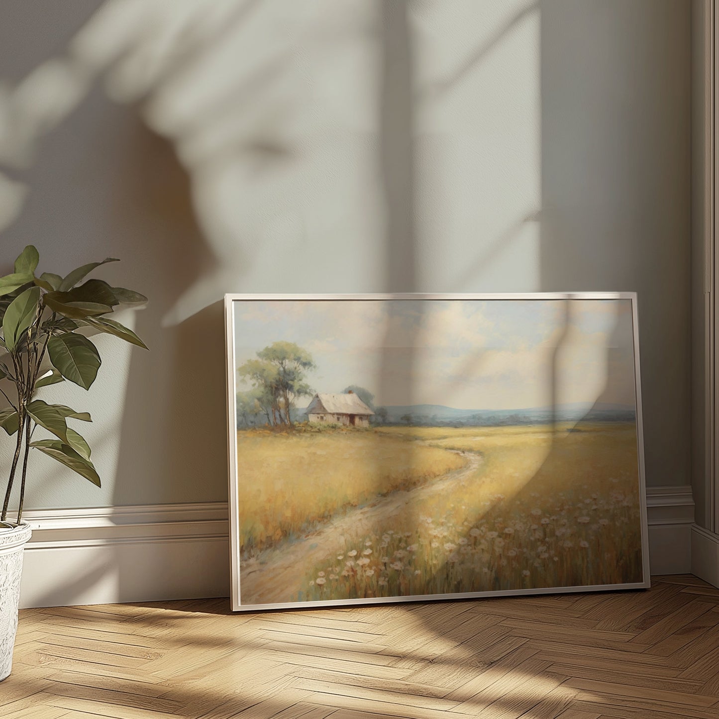 Premium Poster of Serene Countryside Landscape with Wildflowers Posters