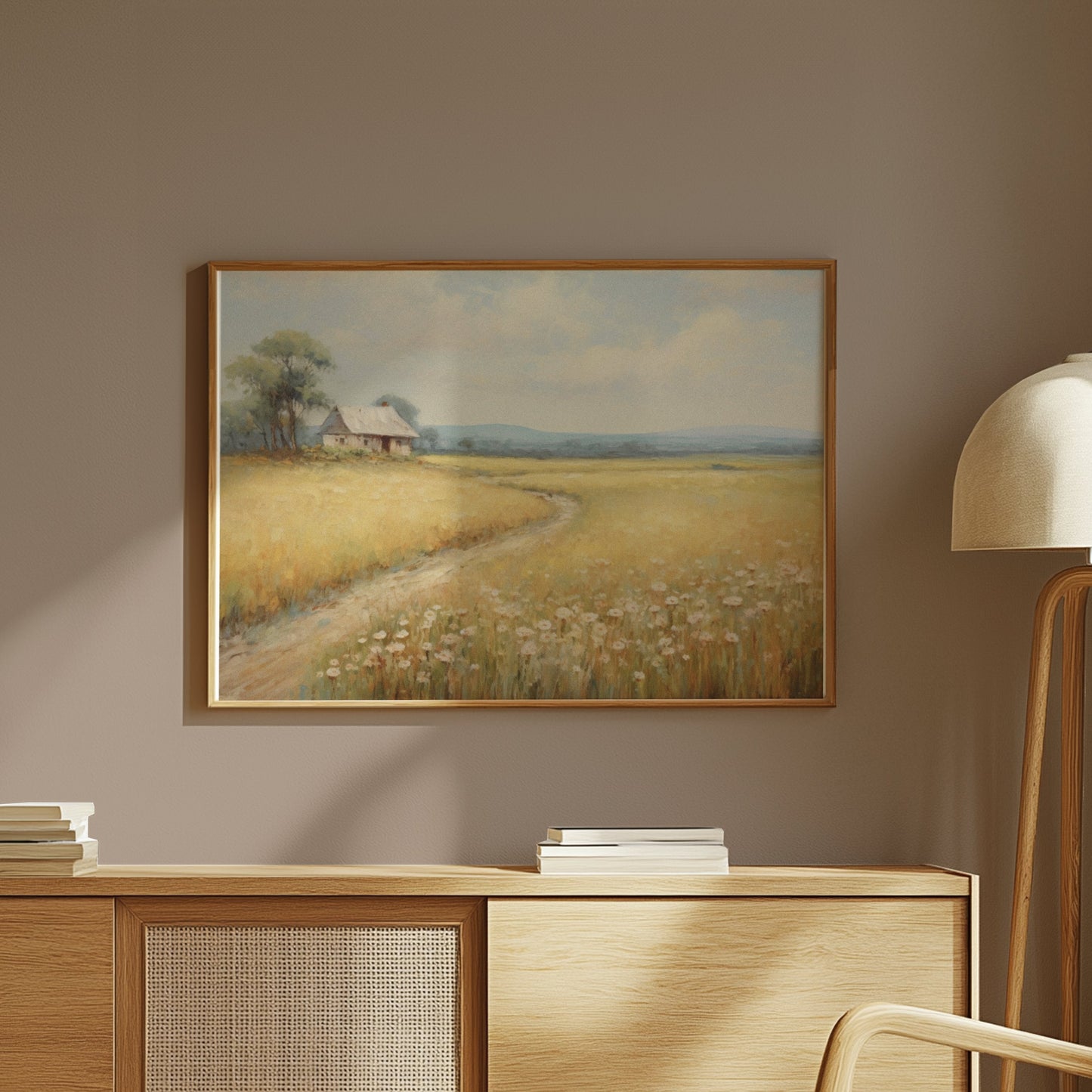 Premium Poster of Serene Countryside Landscape with Wildflowers Posters