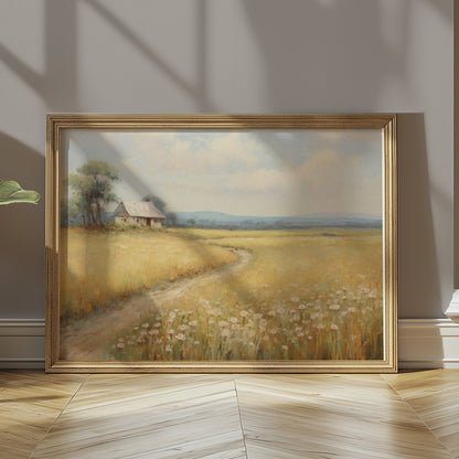 Premium Poster of Serene Countryside Landscape with Wildflowers Posters
