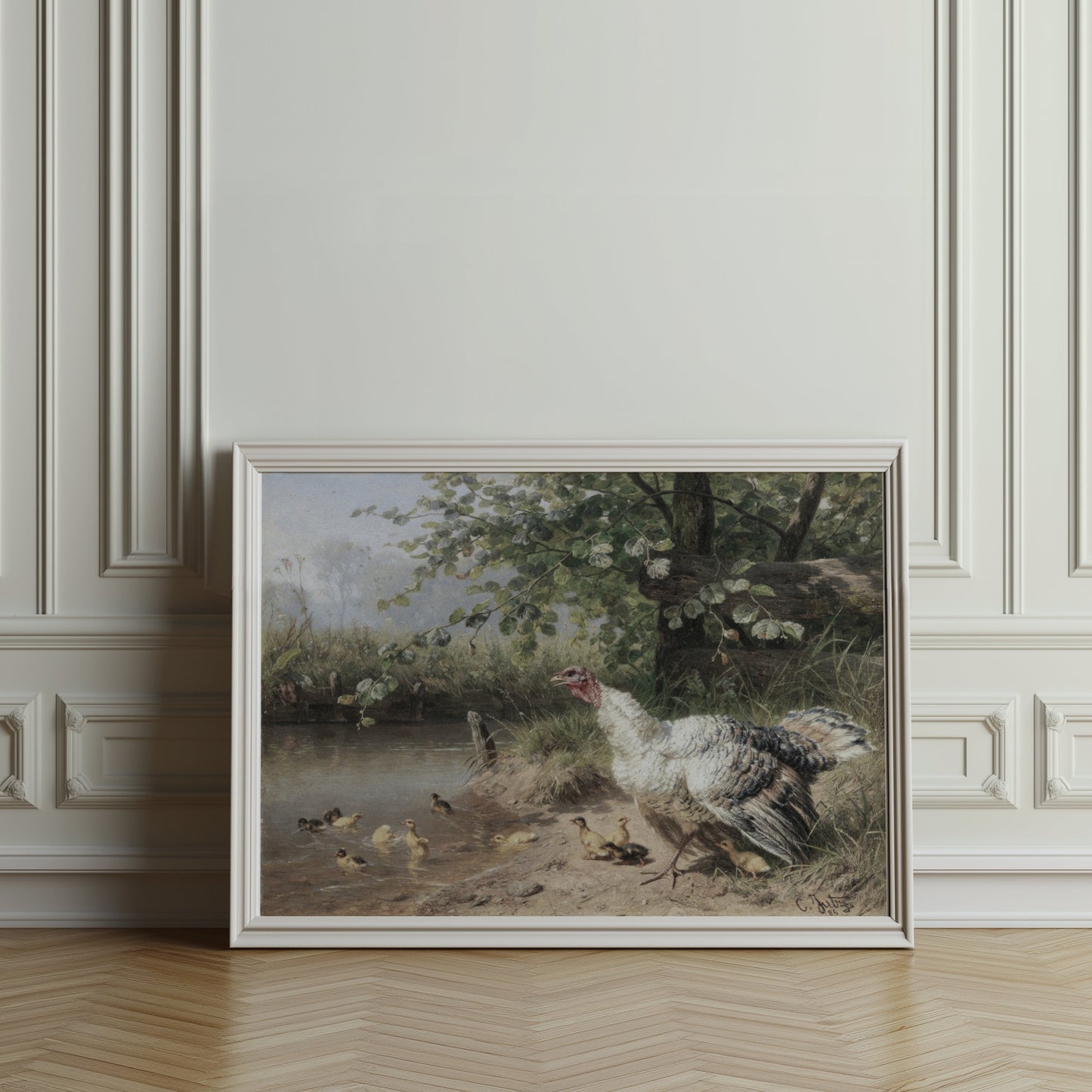 Premium Poster of Serene Countryside Scene With Poultry Family Posters