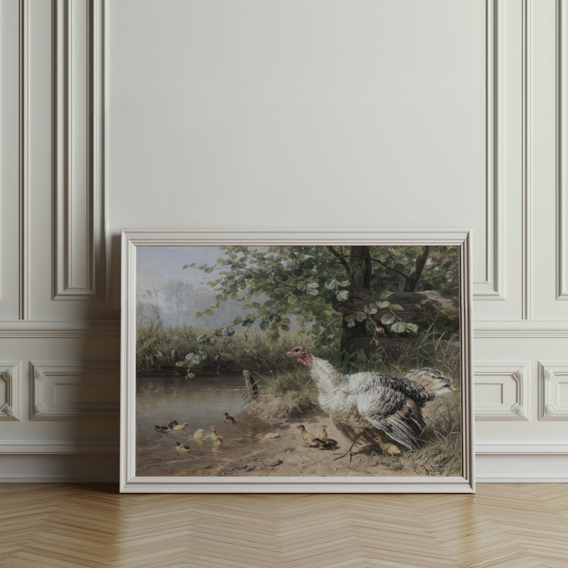 Premium Poster of Serene Countryside Scene With Poultry Family Posters