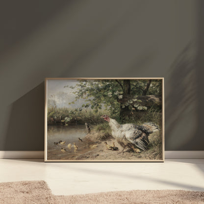 Premium Poster of Serene Countryside Scene With Poultry Family Posters