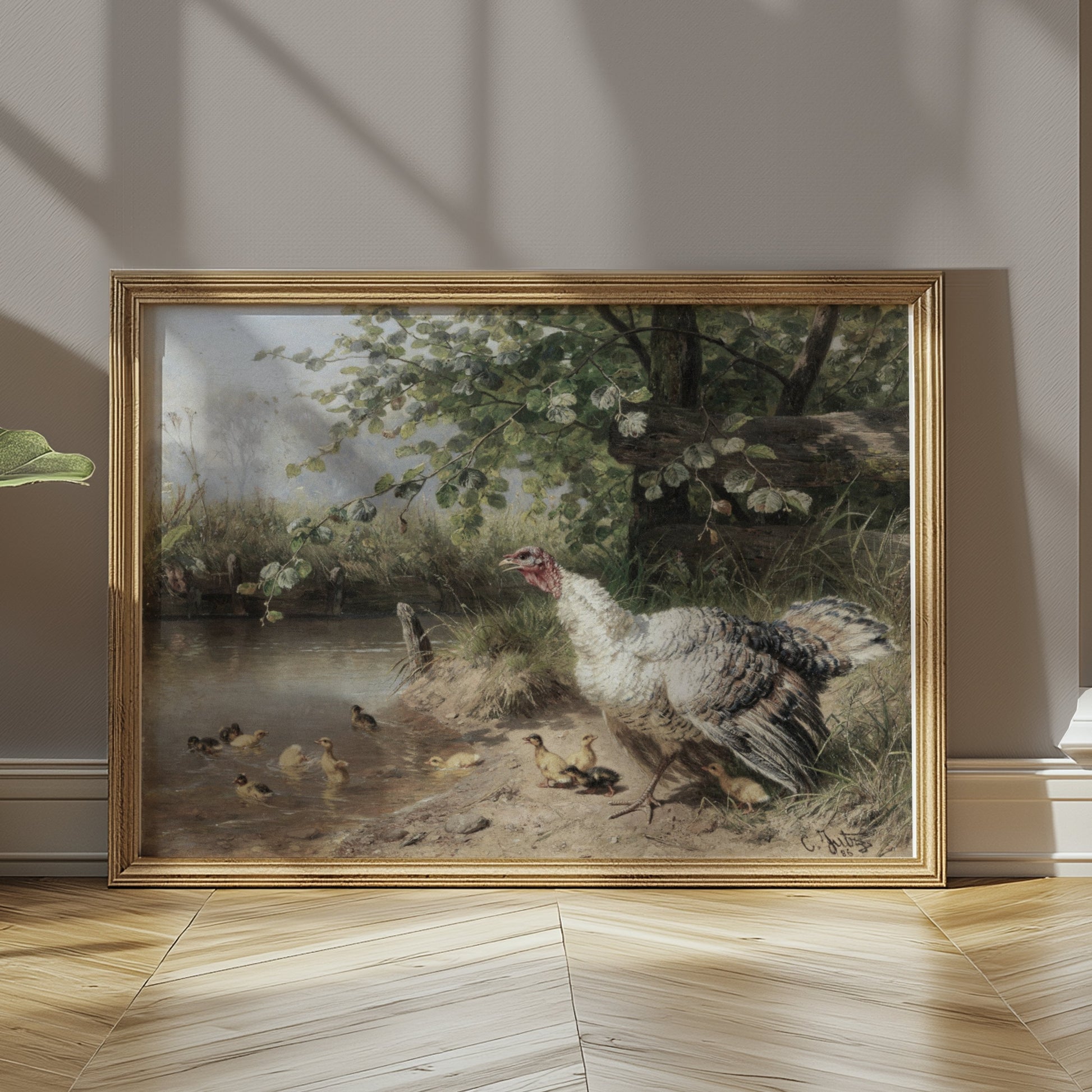 Premium Poster of Serene Countryside Scene With Poultry Family Posters