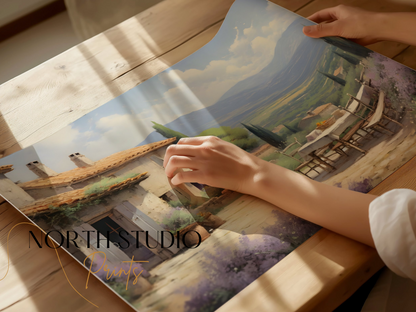 Premium Poster of Serene Countryside Scenic Patio with Mountains Art Posters