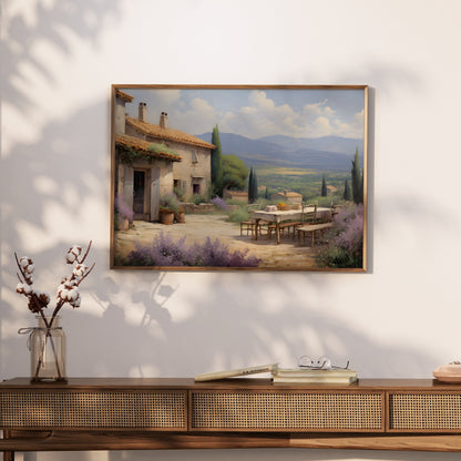 Premium Poster of Serene Countryside Scenic Patio with Mountains Art Posters
