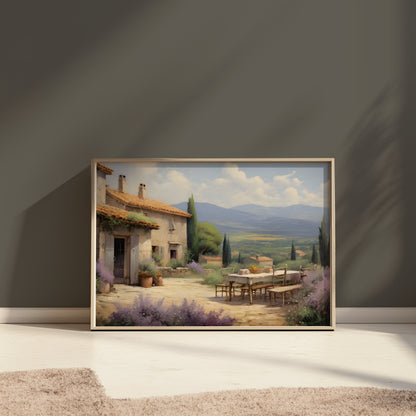 Premium Poster of Serene Countryside Scenic Patio with Mountains Art Posters
