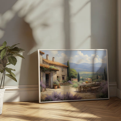 Premium Poster of Serene Countryside Scenic Patio with Mountains Art Posters