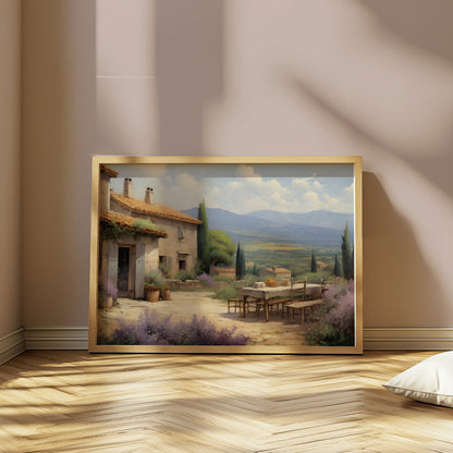 Premium Poster of Serene Countryside Scenic Patio with Mountains Art Posters