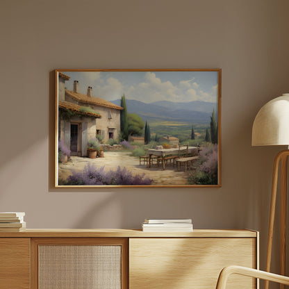 Premium Poster of Serene Countryside Scenic Patio with Mountains Art Posters