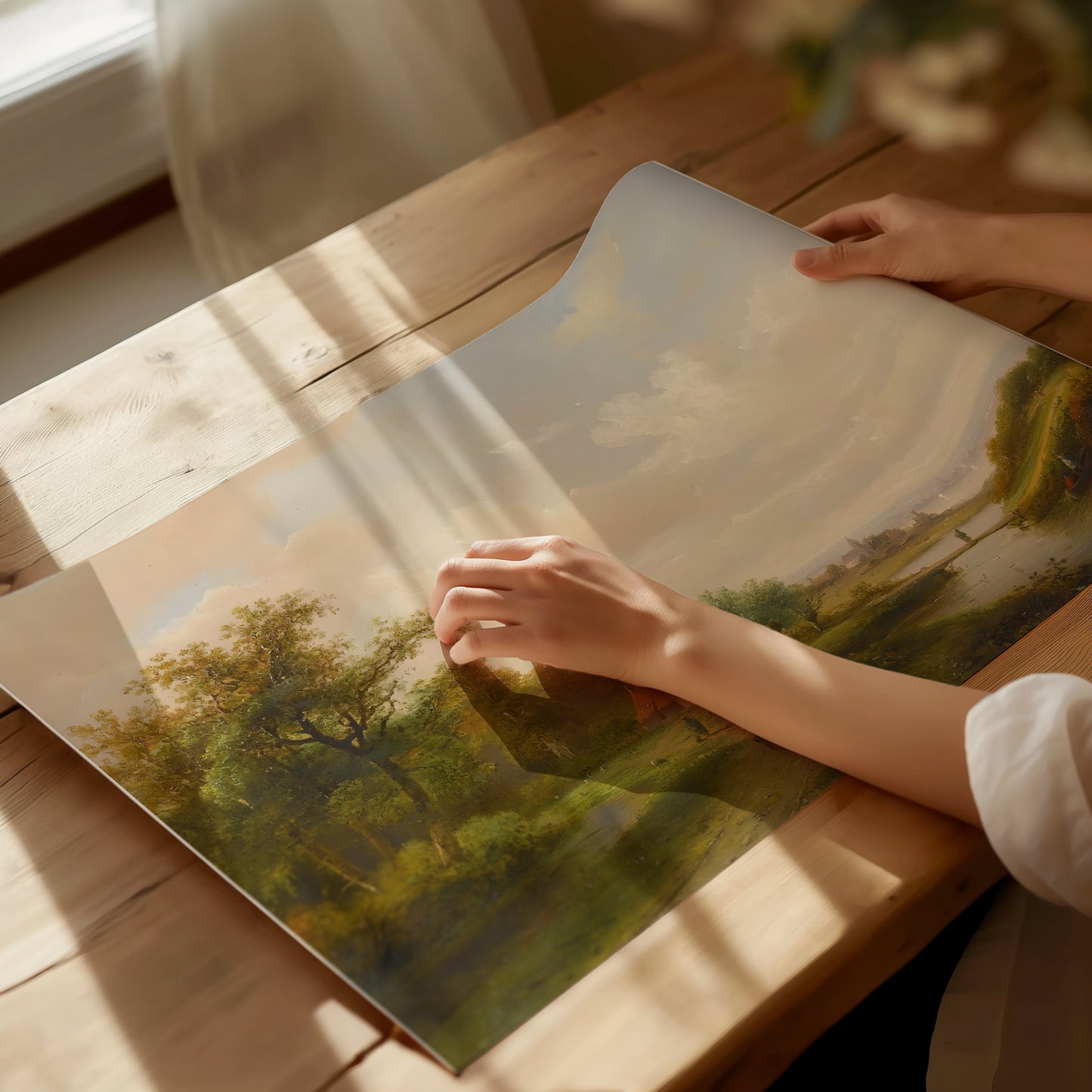 Premium Poster of Serene Countryside with River and Trees Art Print Posters