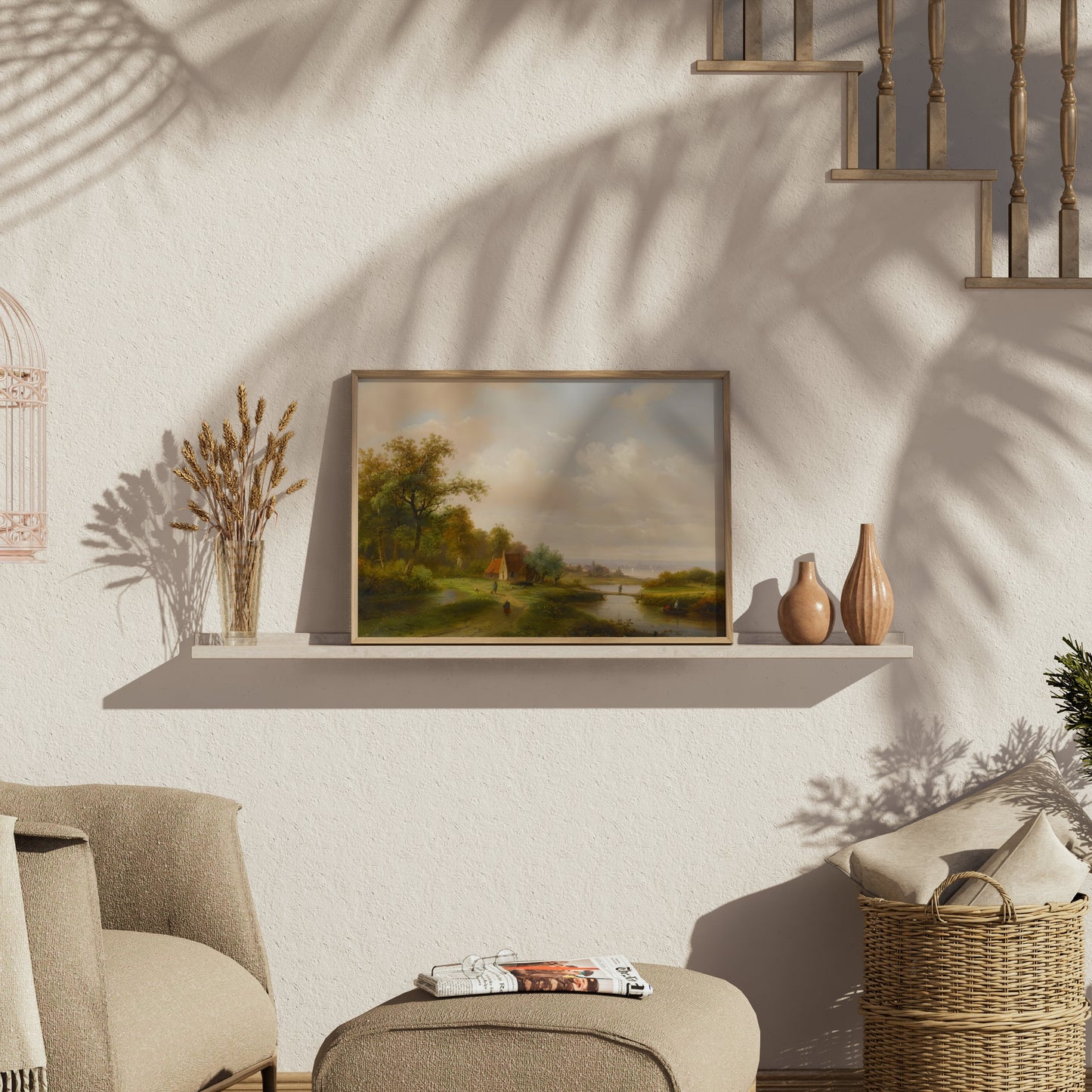 Premium Poster of Serene Countryside with River and Trees Art Print Posters