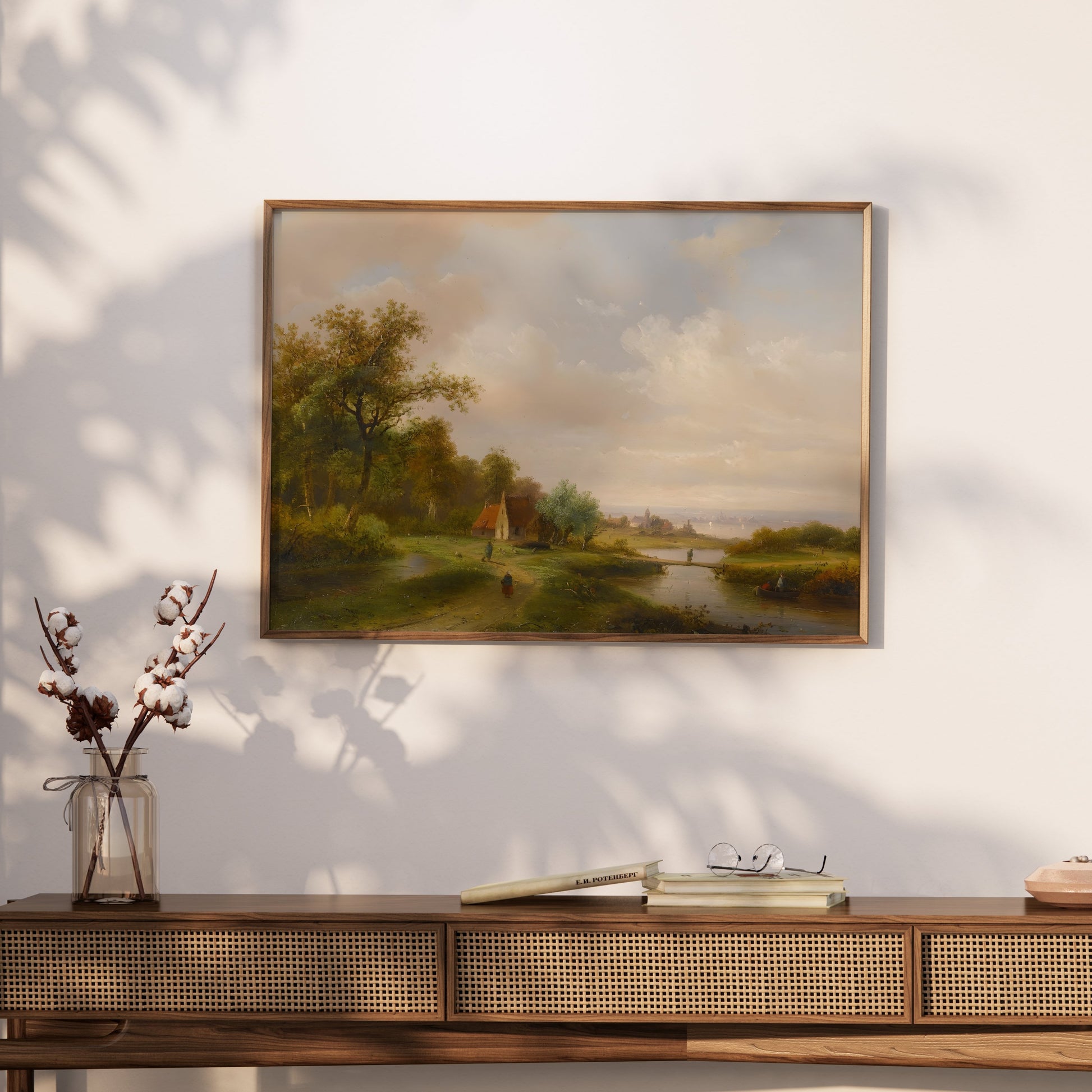 Premium Poster of Serene Countryside with River and Trees Art Print Posters
