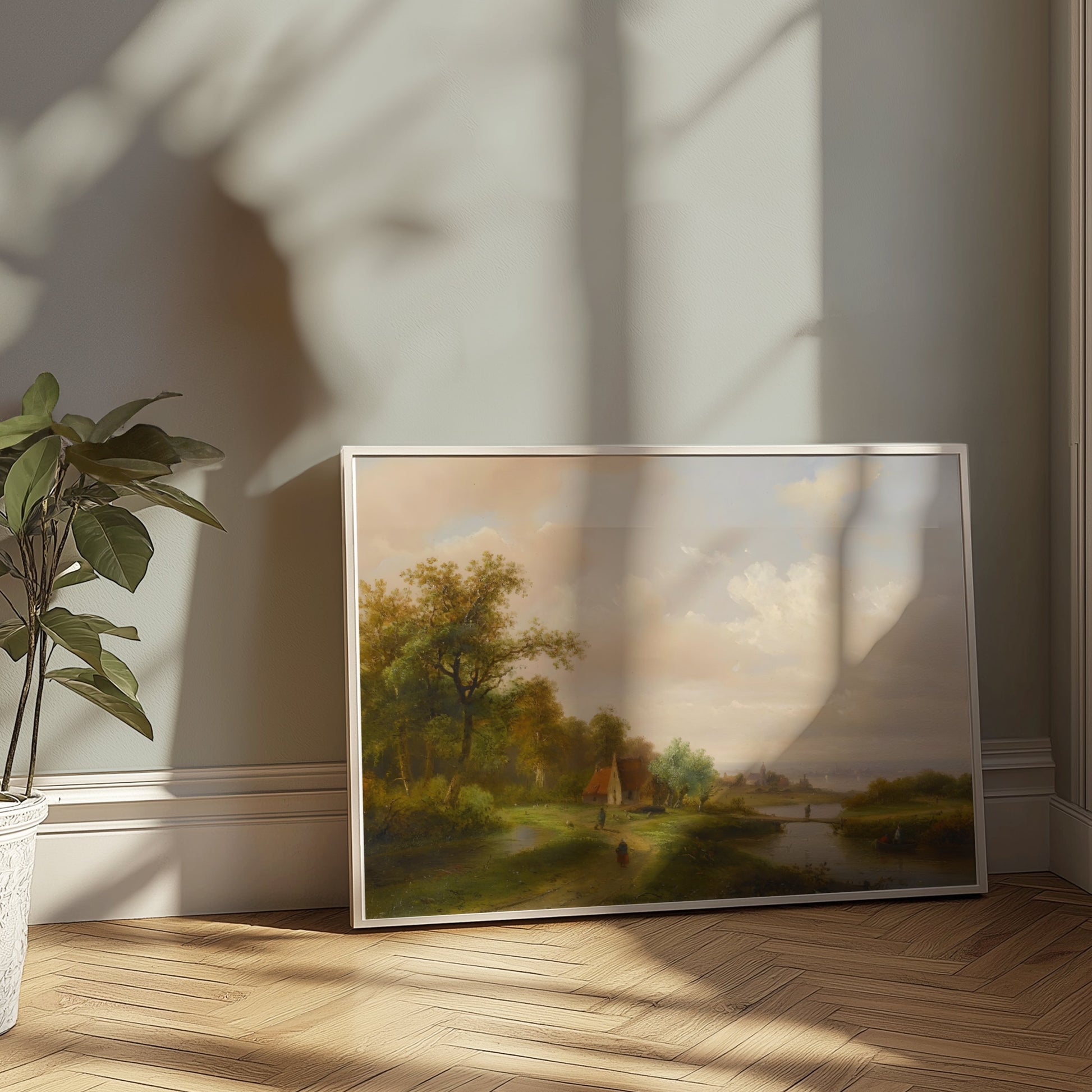 Premium Poster of Serene Countryside with River and Trees Art Print Posters