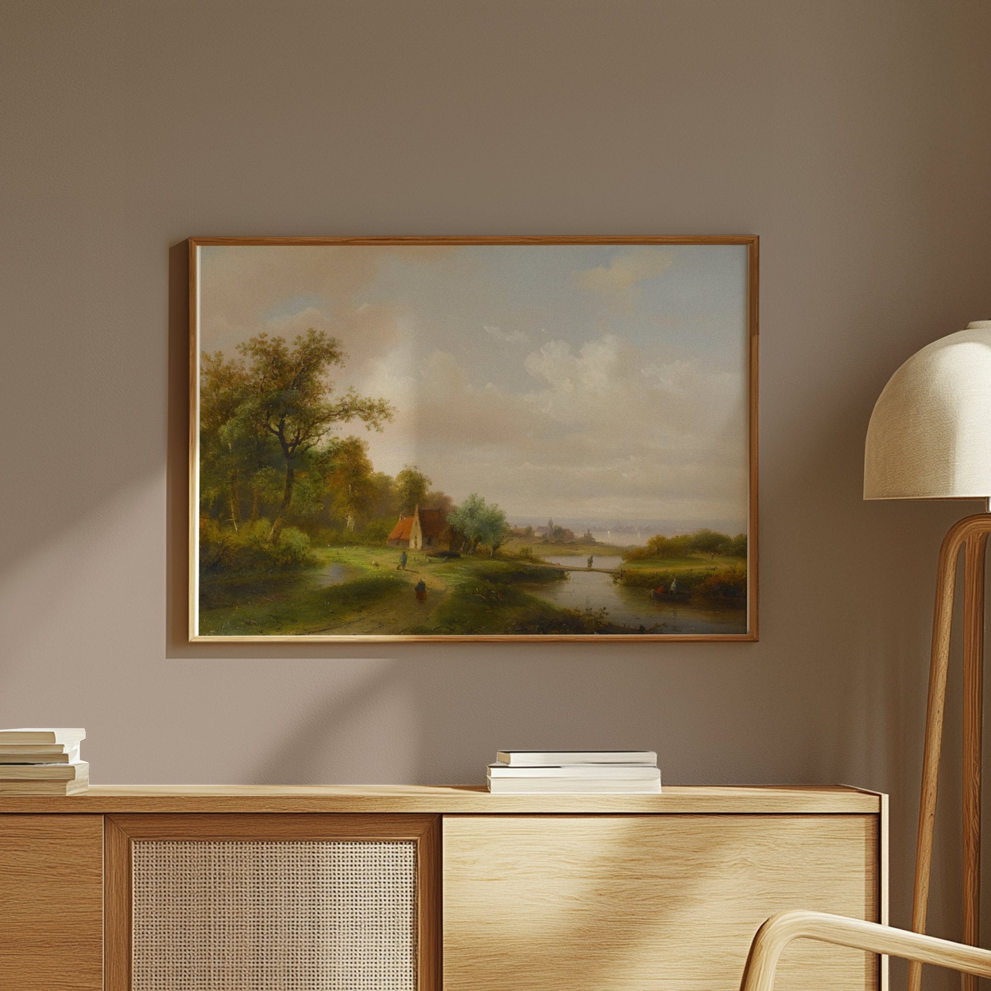 Premium Poster of Serene Countryside with River and Trees Art Print Posters