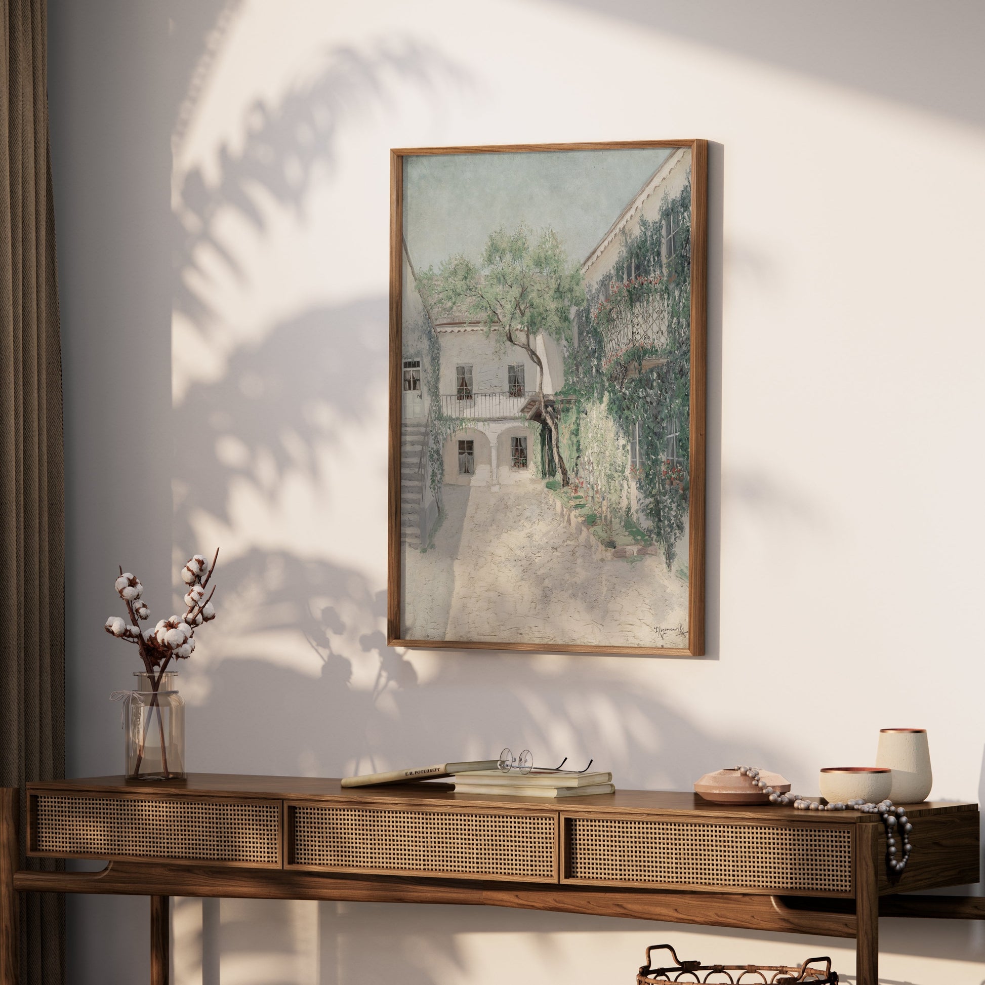 Premium Poster of Serene Courtyard with Lush Greenery Art Print Posters