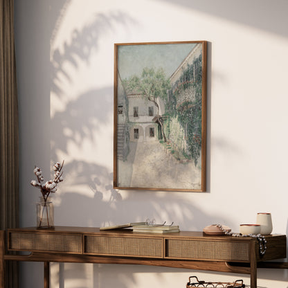 Premium Poster of Serene Courtyard with Lush Greenery Art Print Posters