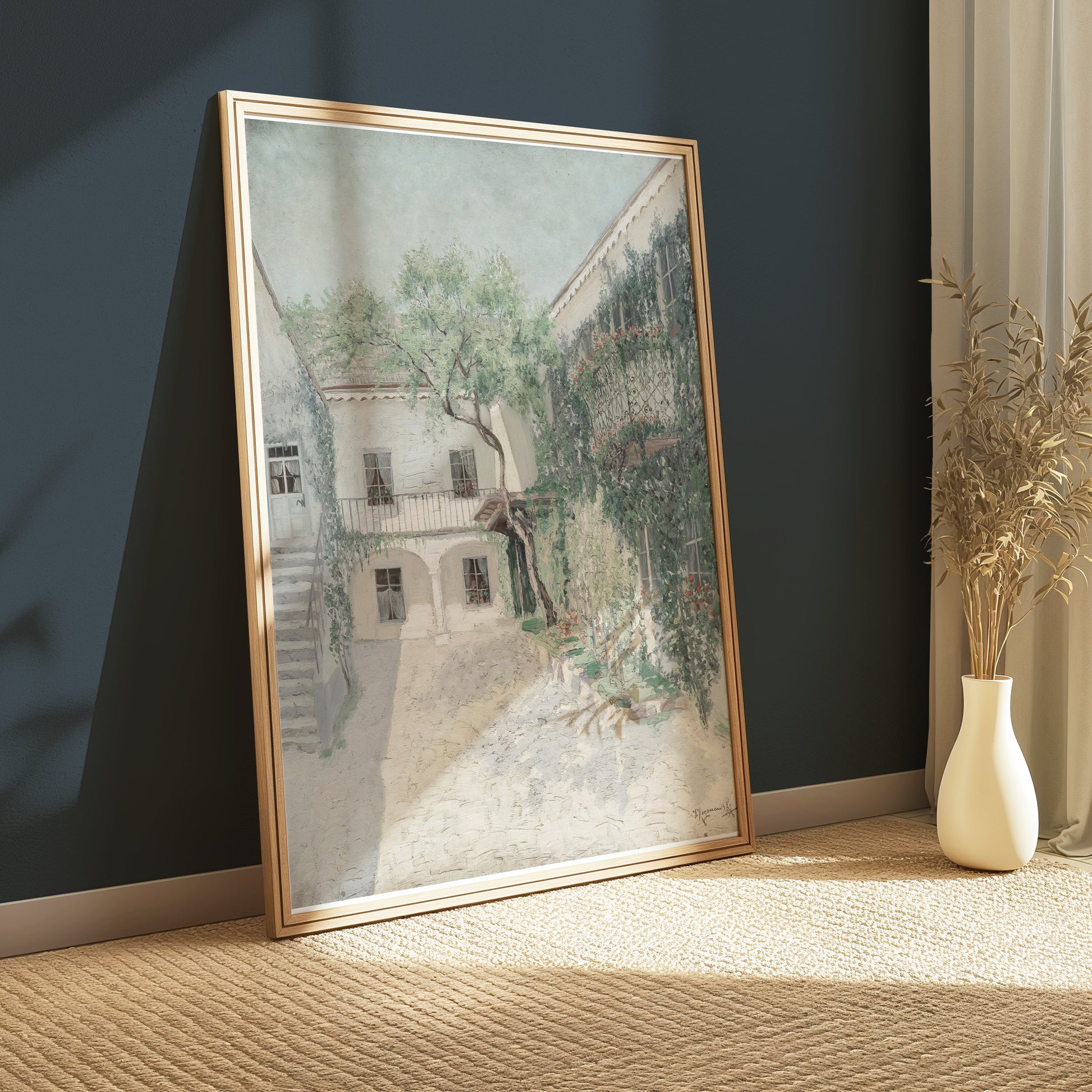 Premium Poster of Serene Courtyard with Lush Greenery Art Print Posters