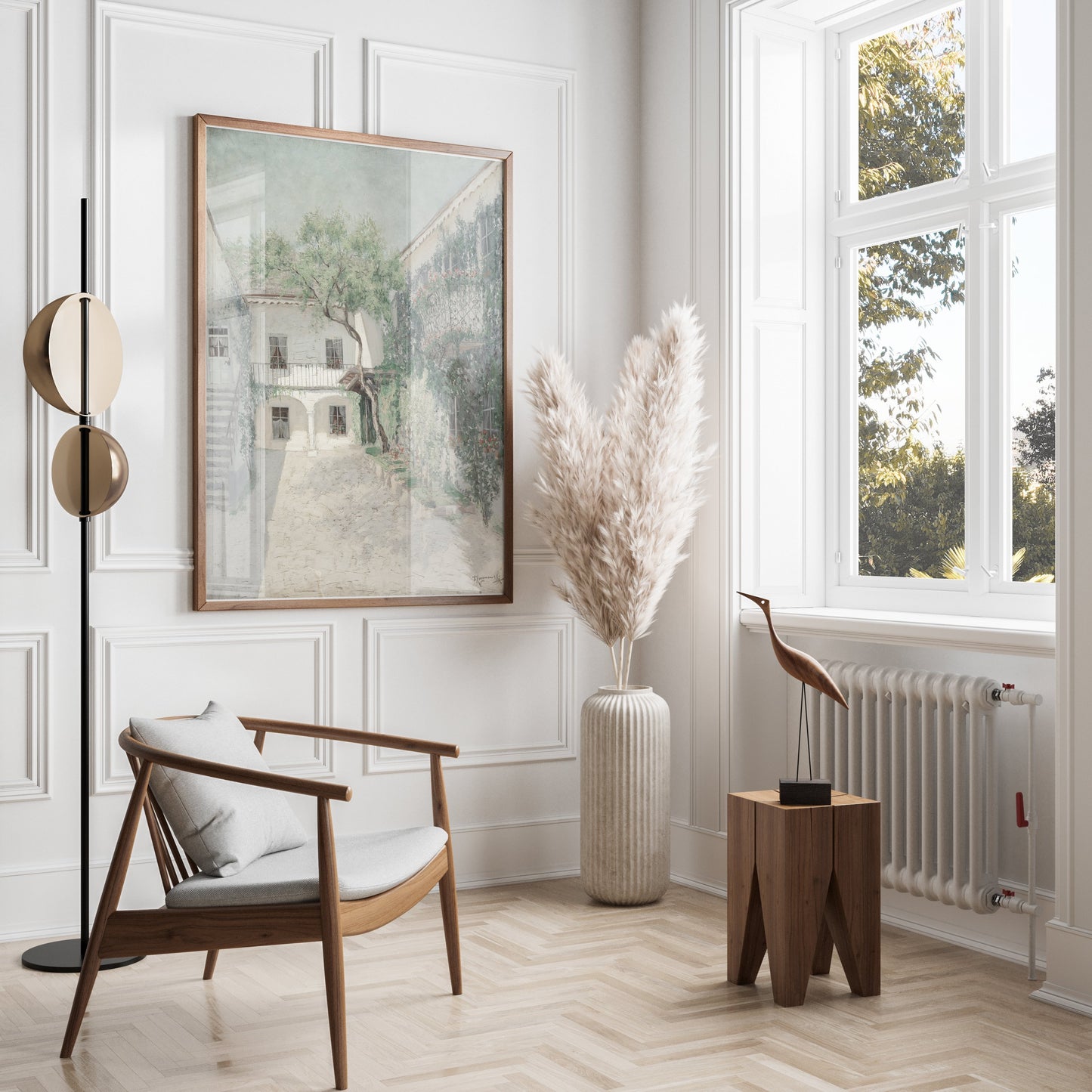 Premium Poster of Serene Courtyard with Lush Greenery Art Print Posters