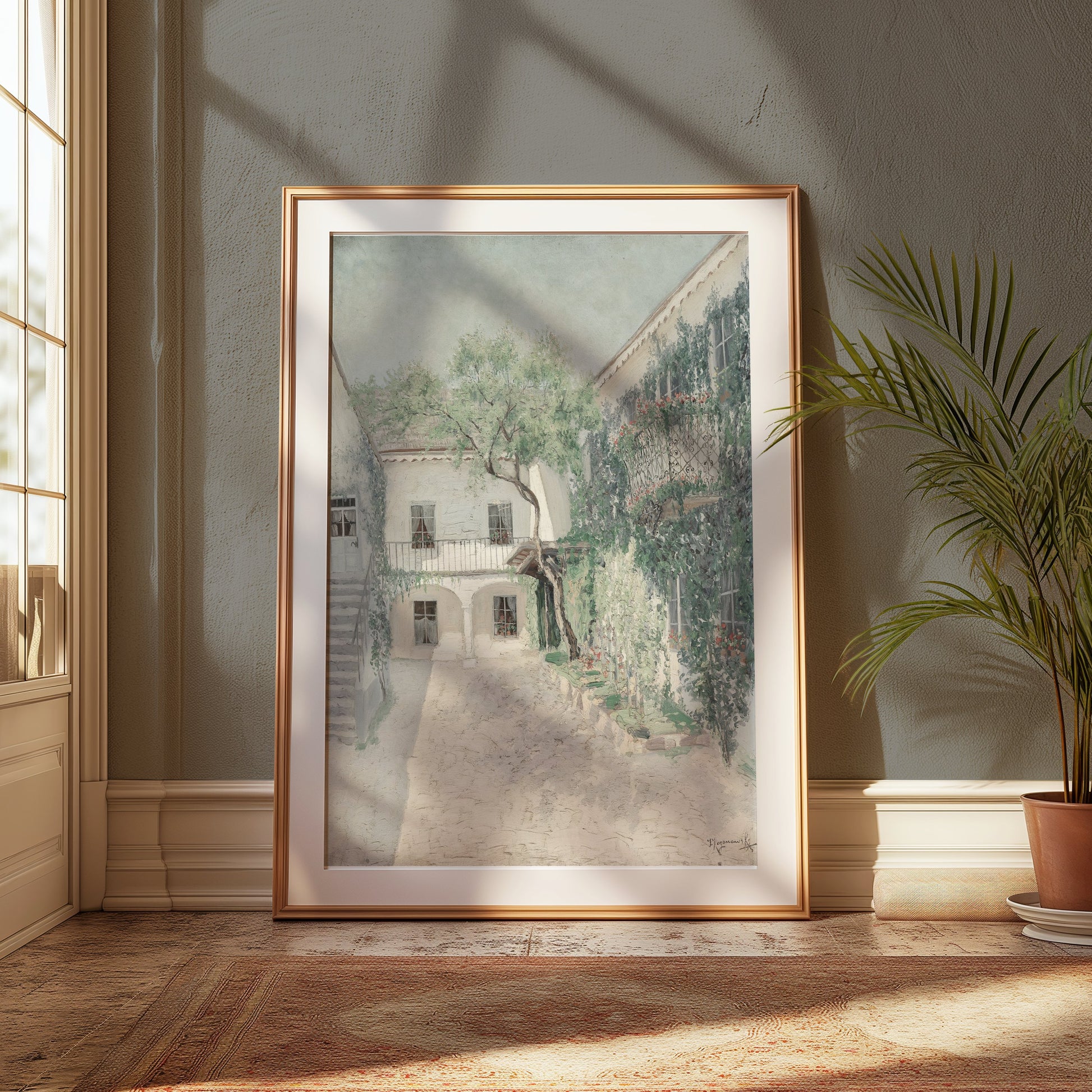 Premium Poster of Serene Courtyard with Lush Greenery Art Print Posters