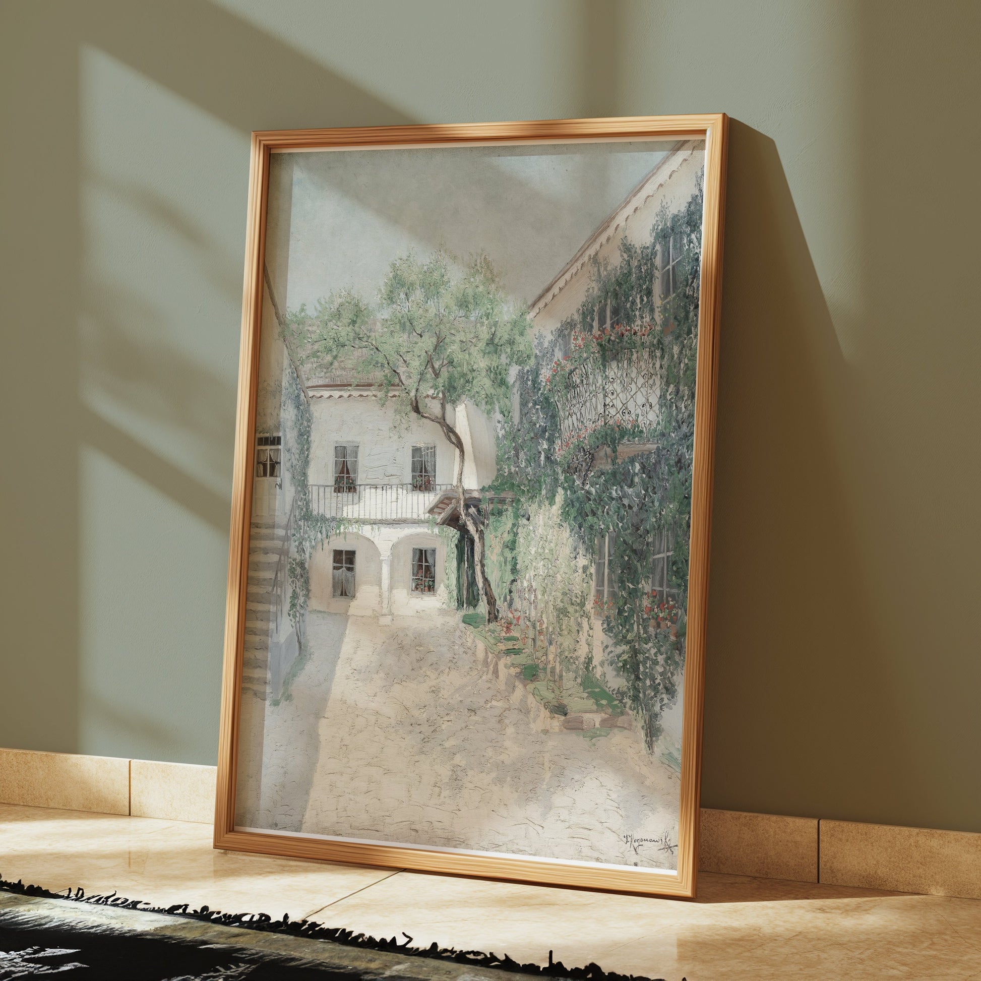 Premium Poster of Serene Courtyard with Lush Greenery Art Print Posters