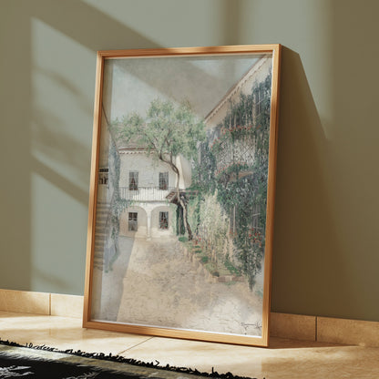 Premium Poster of Serene Courtyard with Lush Greenery Art Print Posters
