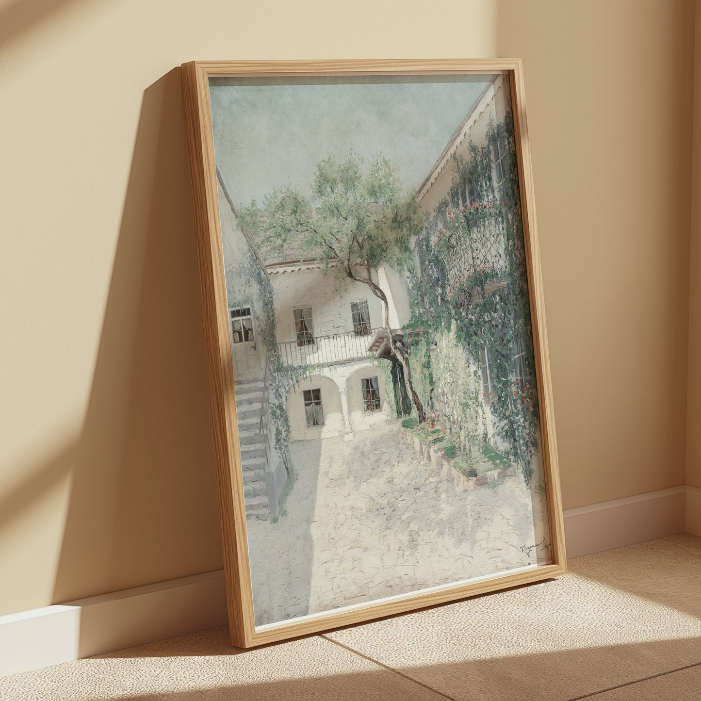Premium Poster of Serene Courtyard with Lush Greenery Art Print Posters