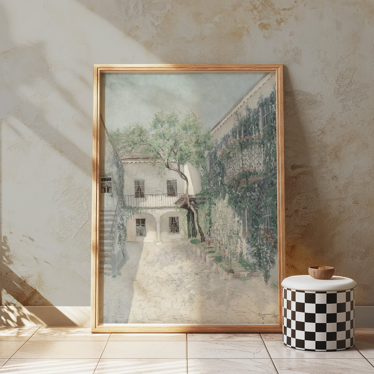Premium Poster of Serene Courtyard with Lush Greenery Art Print Posters