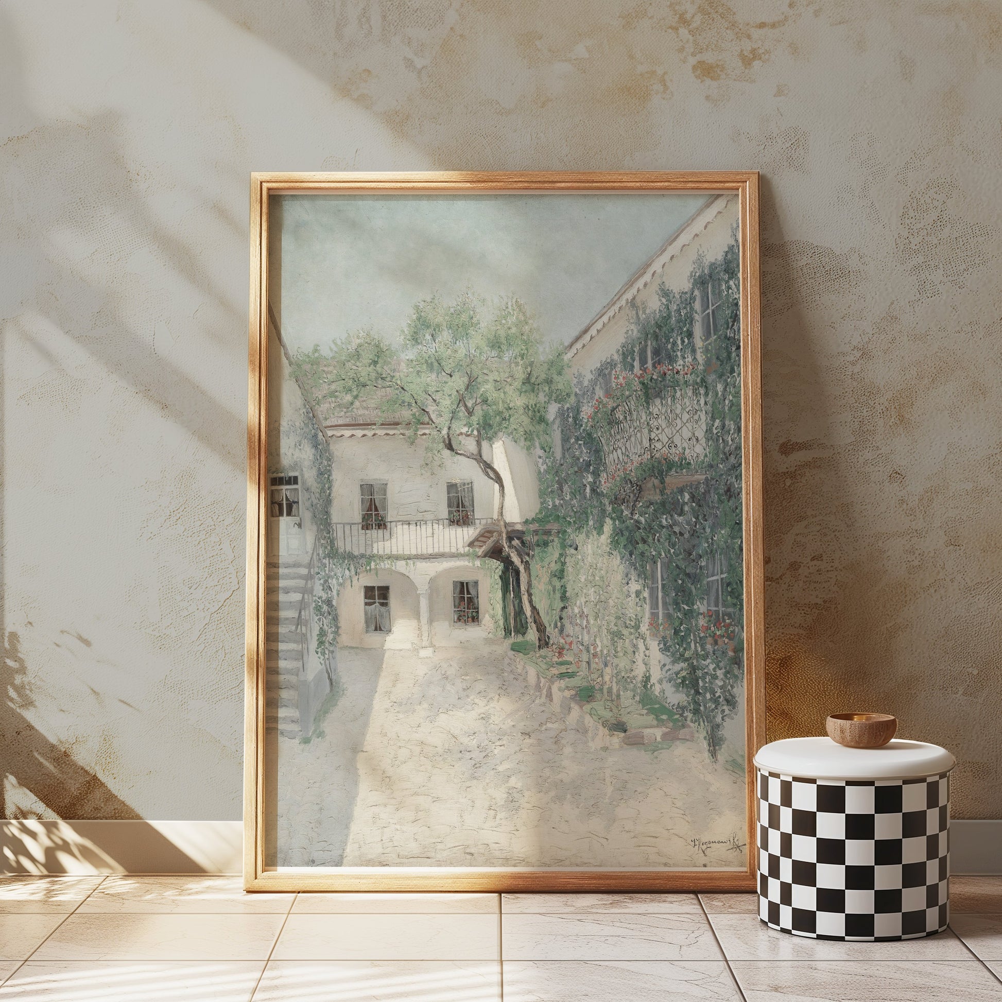 Premium Poster of Serene Courtyard with Lush Greenery Art Print Posters