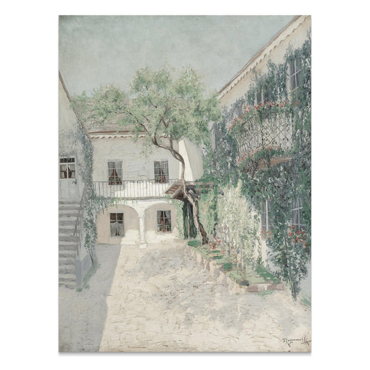 Premium Poster of Serene Courtyard with Lush Greenery Art Print Posters