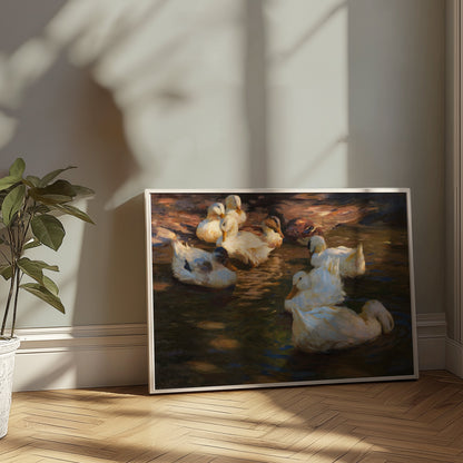 Premium Poster of Serene Ducks Floating Peacefully at Dusk Art Posters