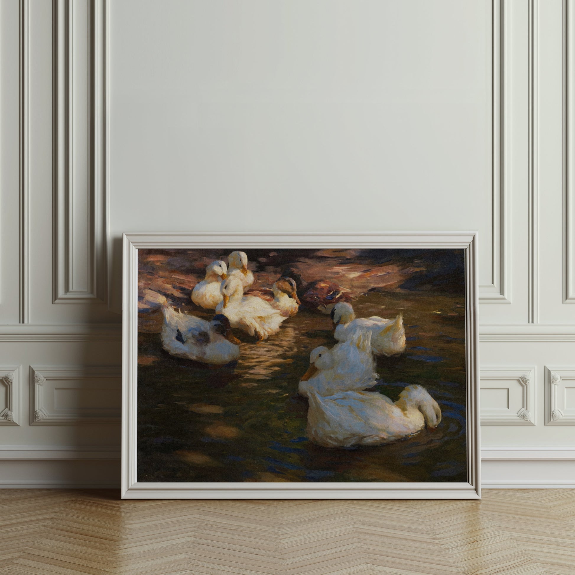 Premium Poster of Serene Ducks Floating Peacefully at Dusk Art Posters