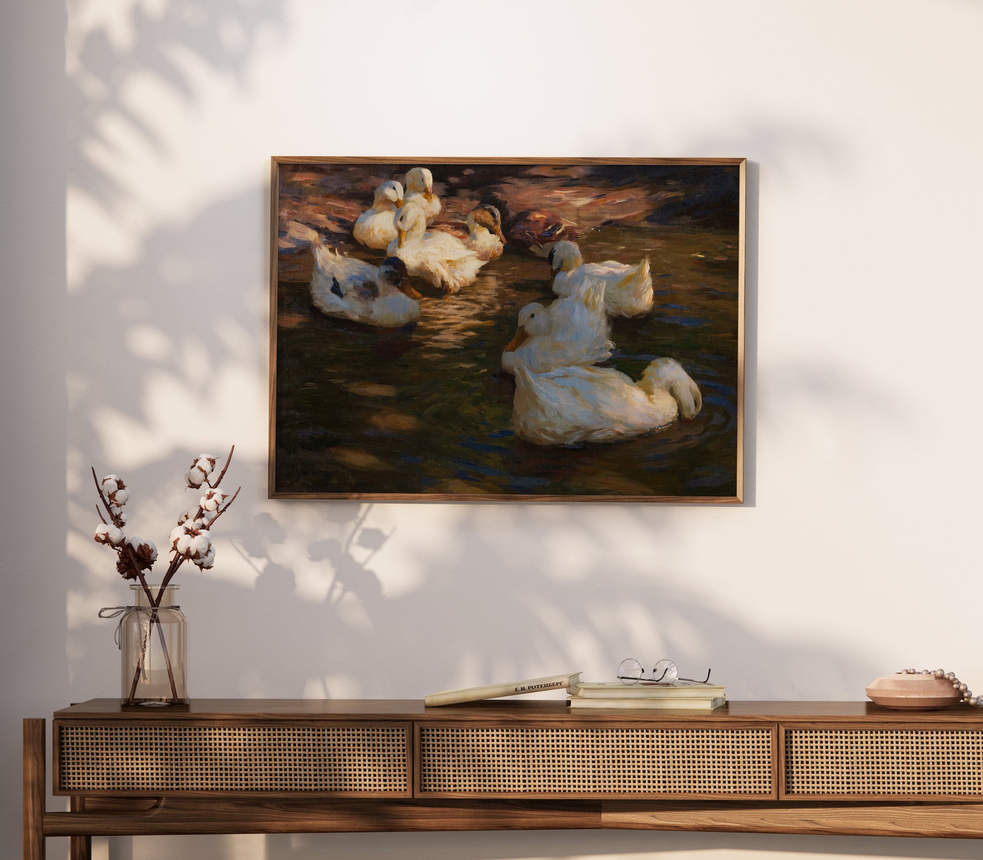 Premium Poster of Serene Ducks Floating Peacefully at Dusk Art Posters