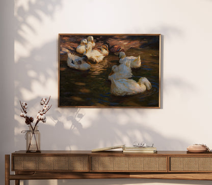 Premium Poster of Serene Ducks Floating Peacefully at Dusk Art Posters