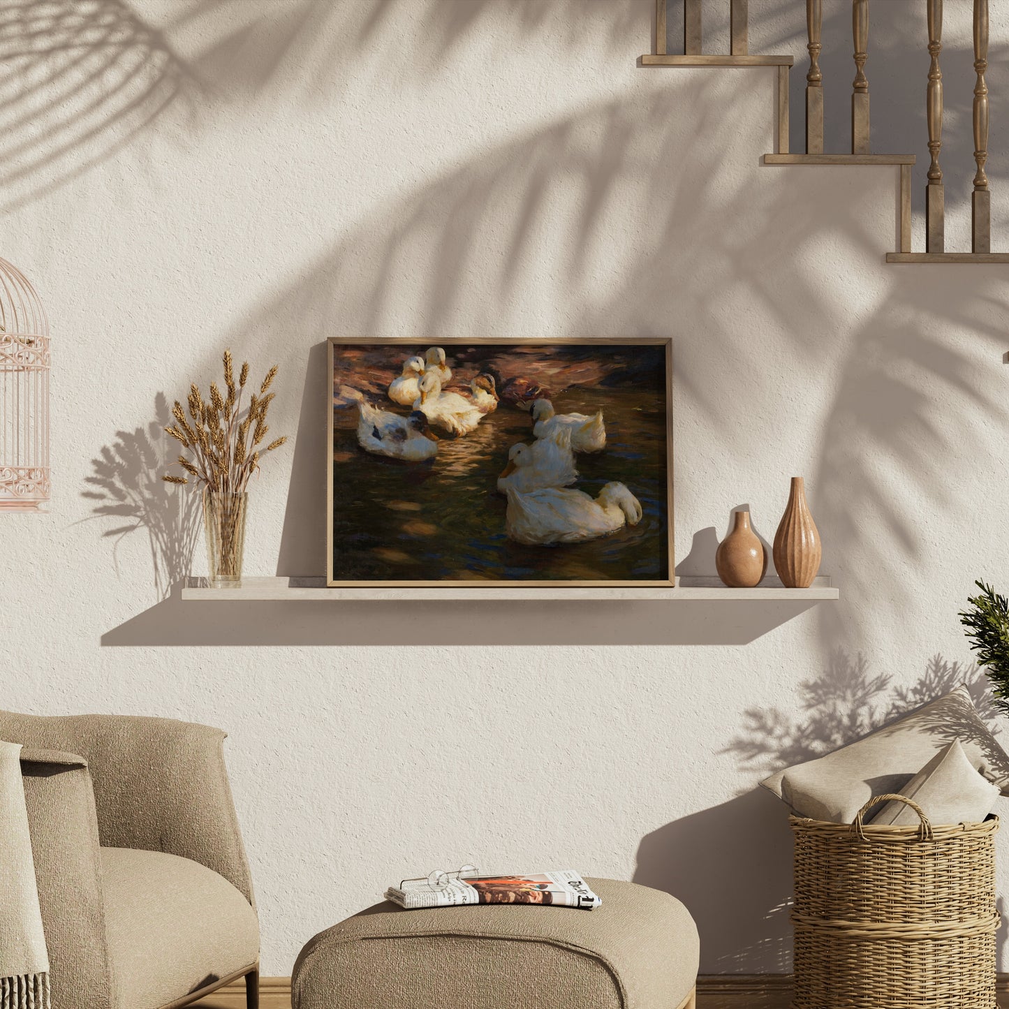 Premium Poster of Serene Ducks Floating Peacefully at Dusk Art Posters