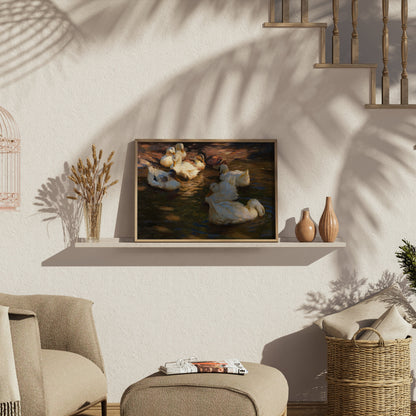 Premium Poster of Serene Ducks Floating Peacefully at Dusk Art Posters