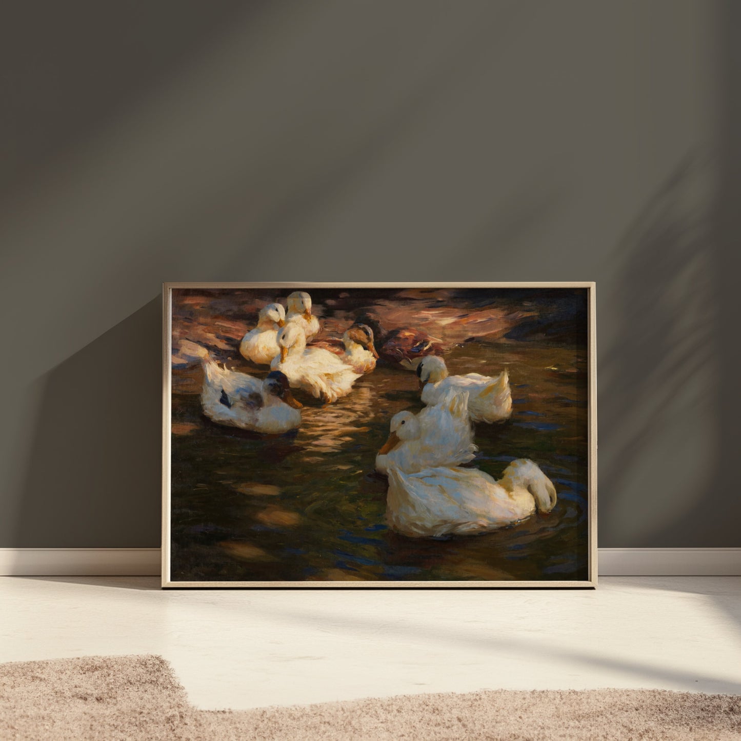 Premium Poster of Serene Ducks Floating Peacefully at Dusk Art Posters