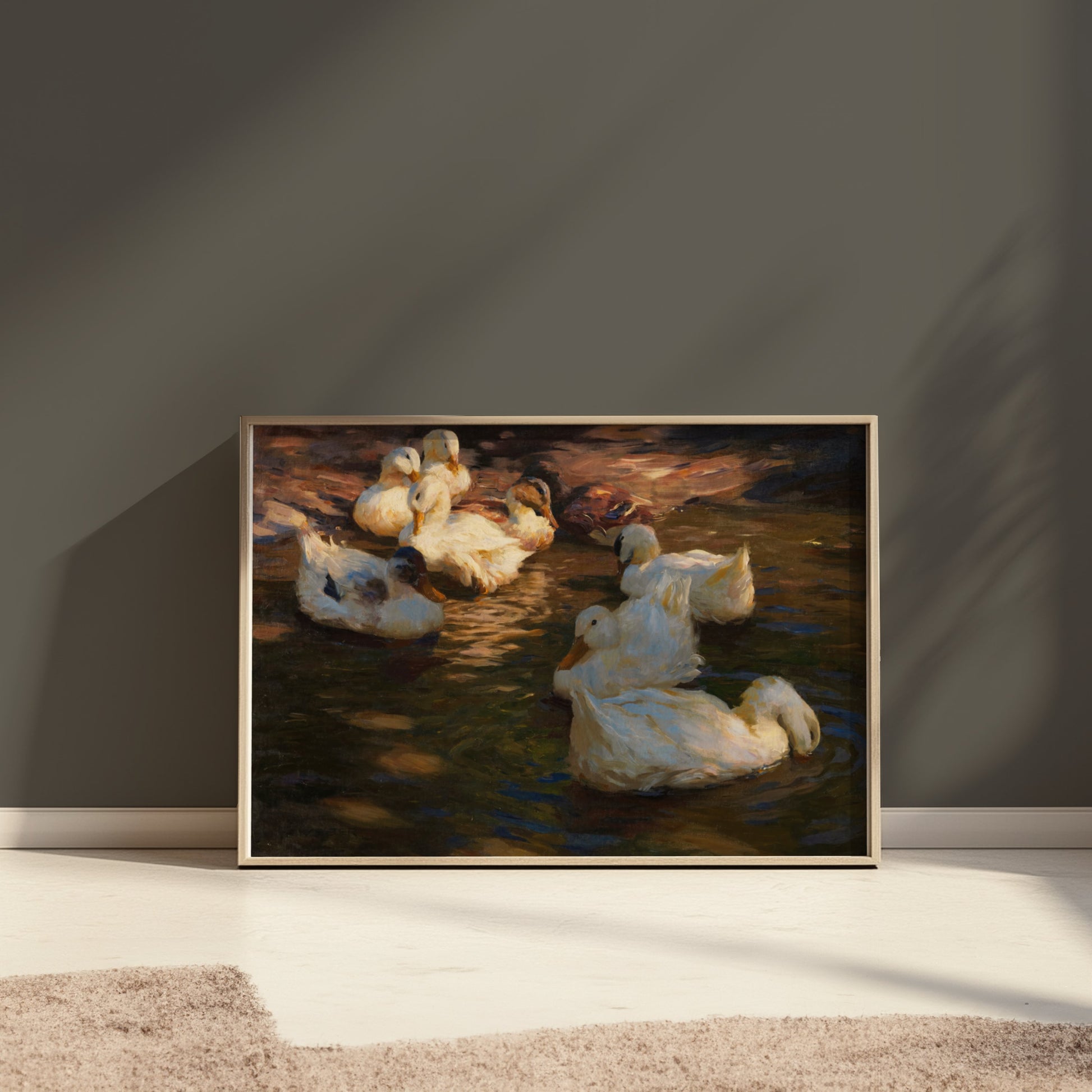 Premium Poster of Serene Ducks Floating Peacefully at Dusk Art Posters