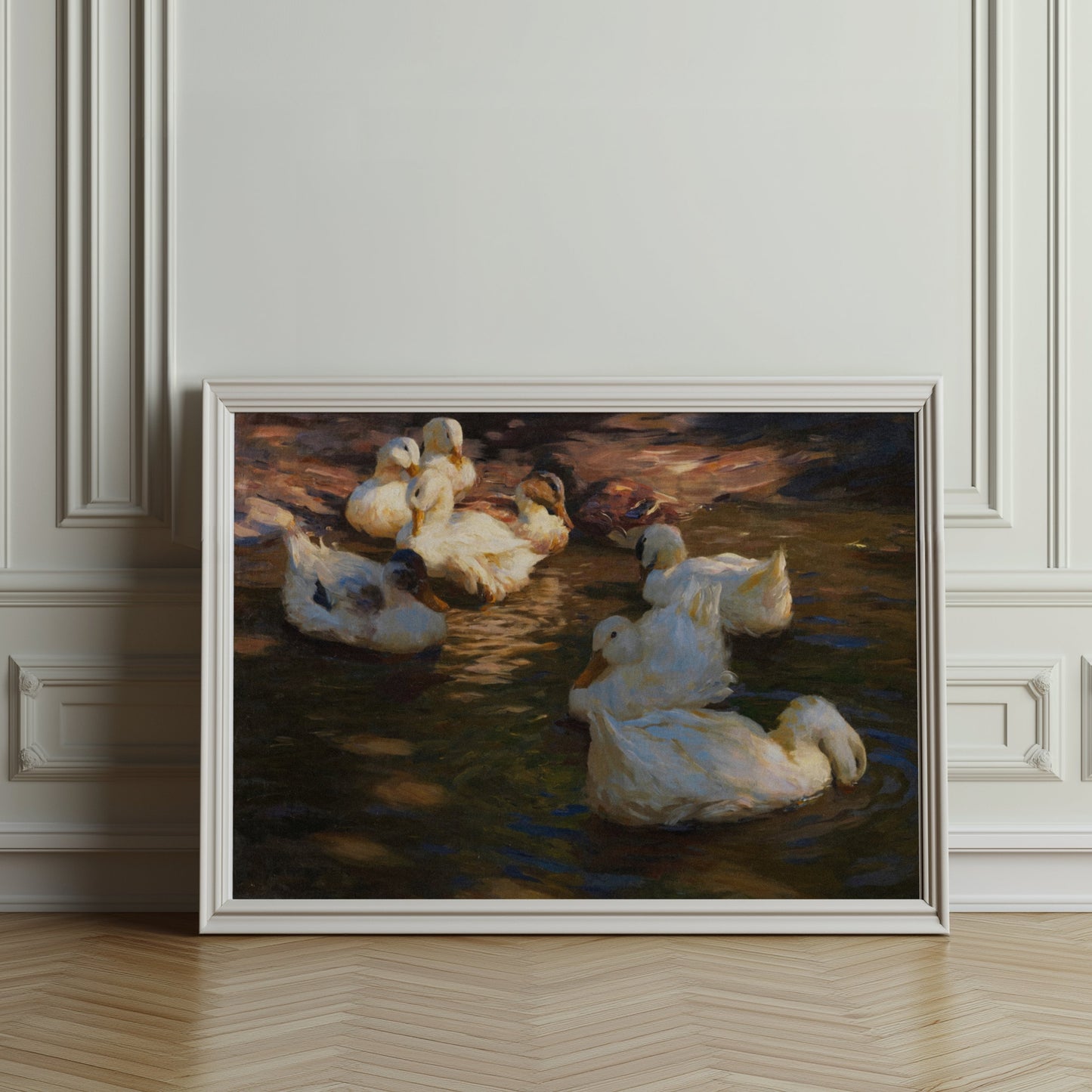 Premium Poster of Serene Ducks Floating Peacefully at Dusk Art Posters