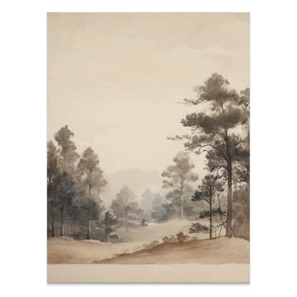 Premium Poster of Serene Forest Landscape Watercolor Wall Art Posters