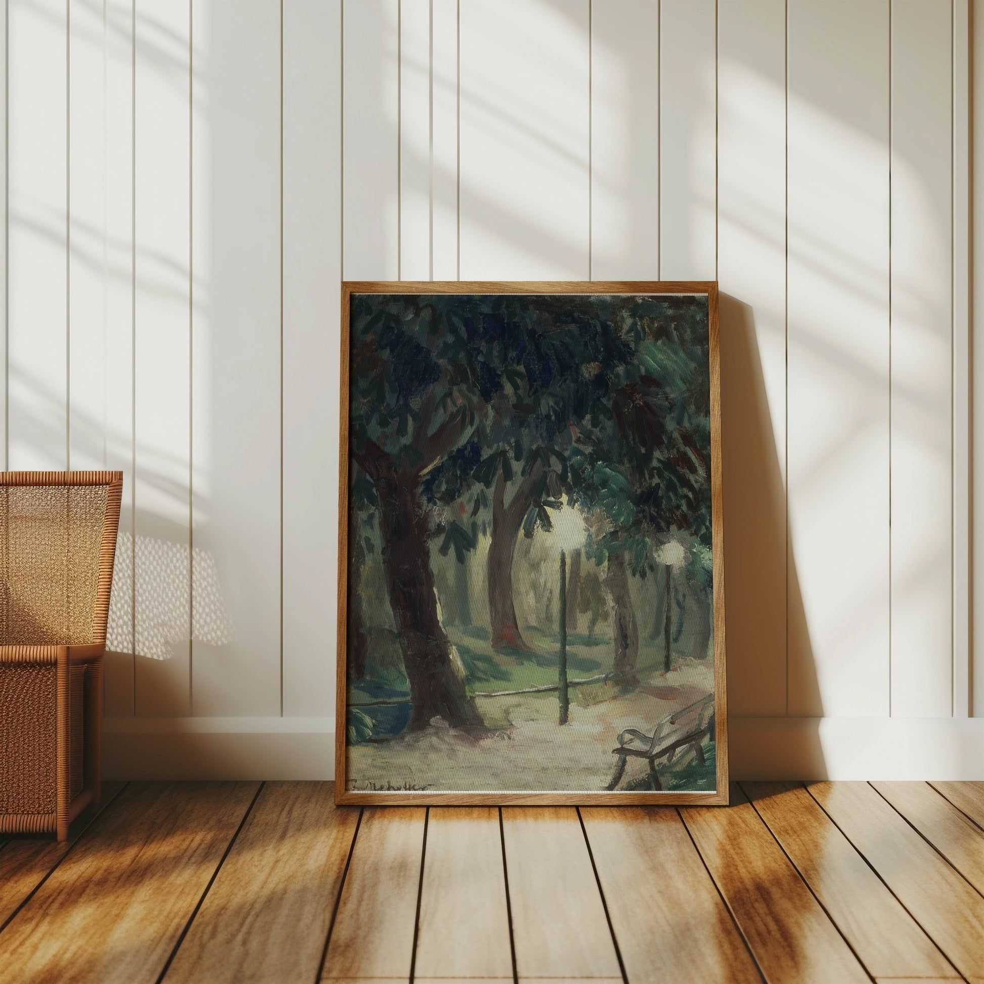 Premium Poster of Serene Forest Pathway with Benches Art Posters