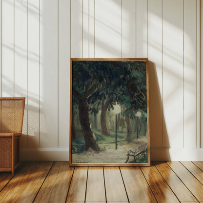 Premium Poster of Serene Forest Pathway with Benches Art Posters