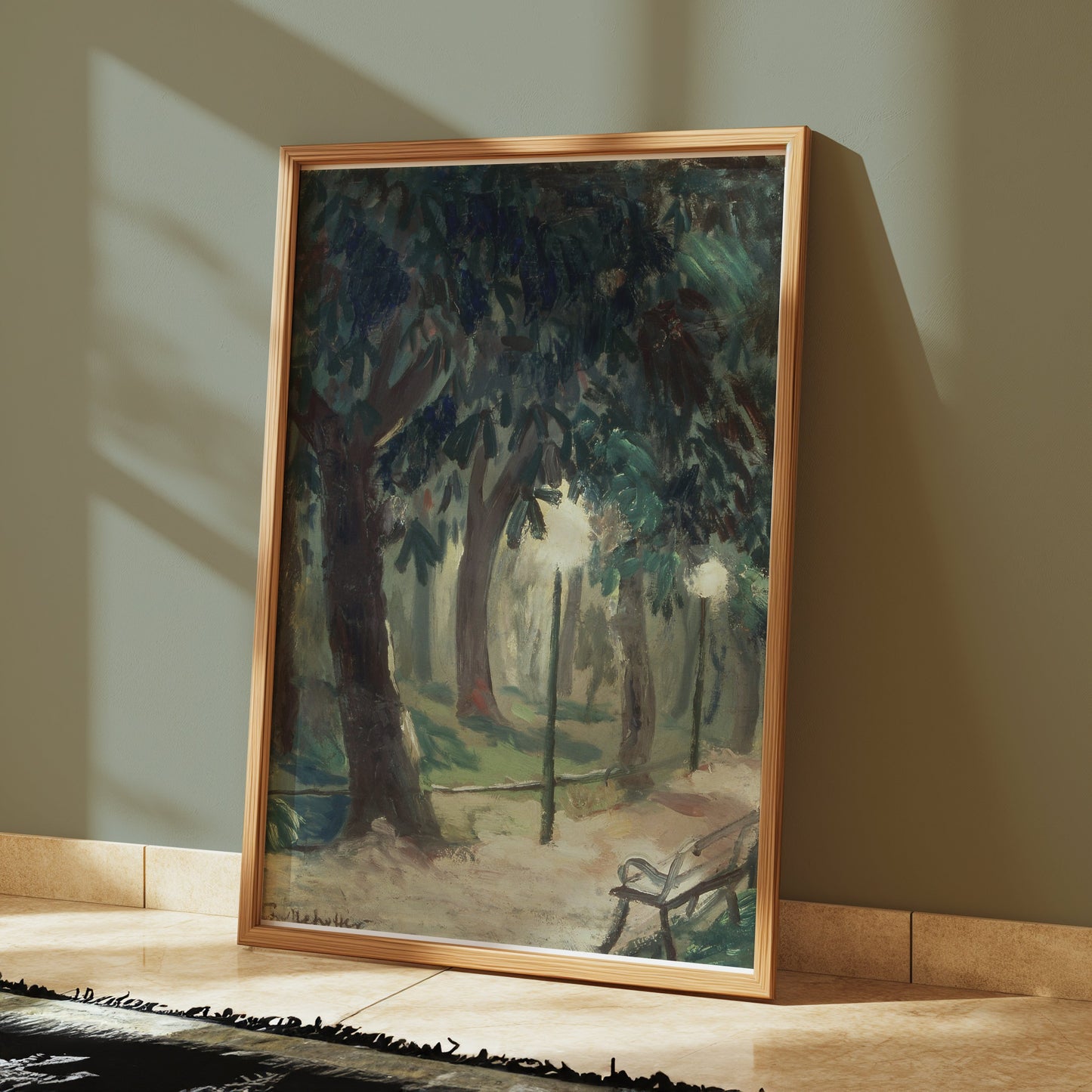 Premium Poster of Serene Forest Pathway with Benches Art Posters