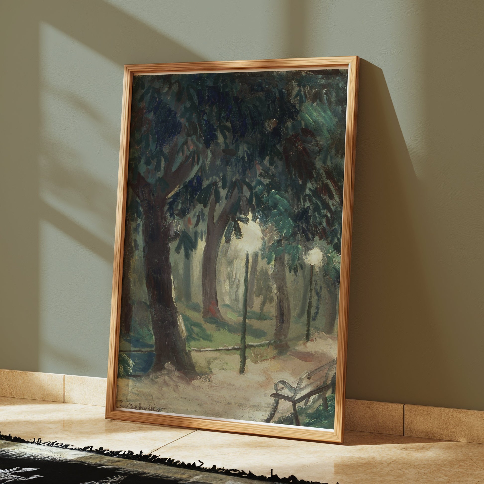 Premium Poster of Serene Forest Pathway with Benches Art Posters