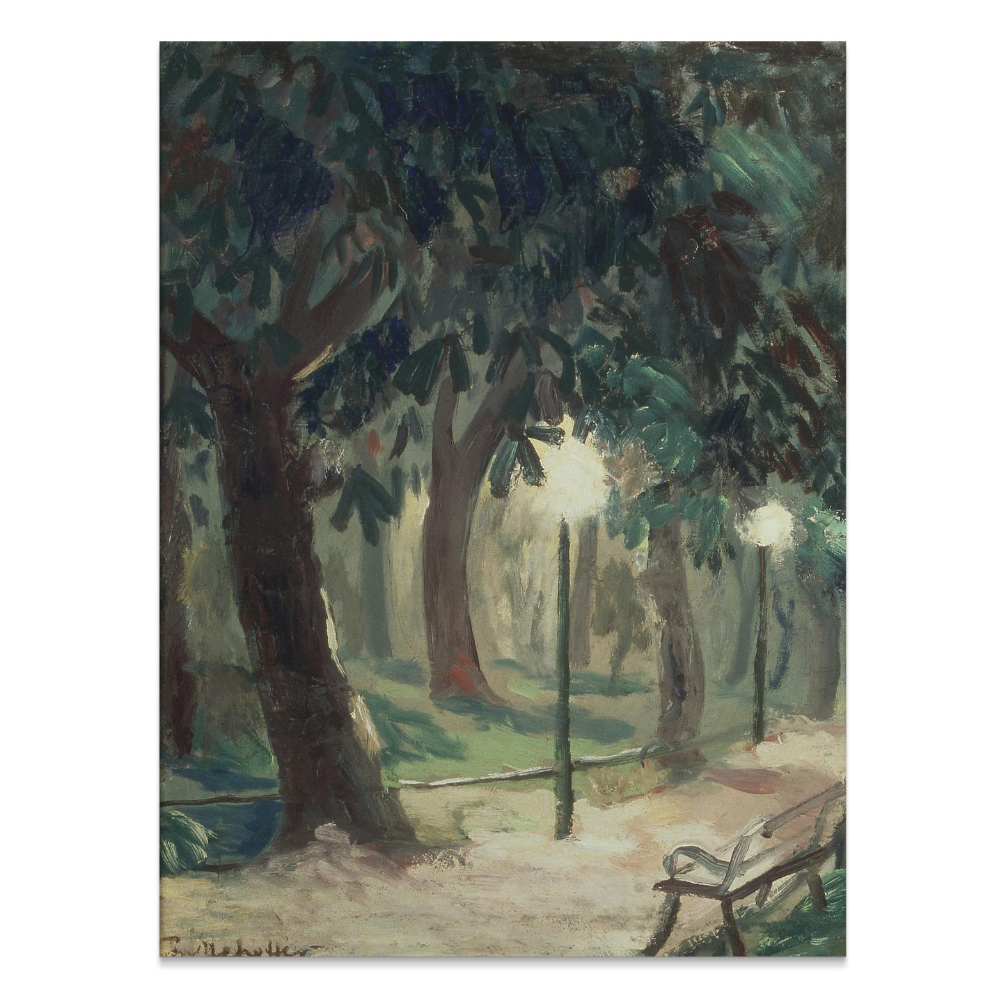 Premium Poster of Serene Forest Pathway with Benches Art Posters