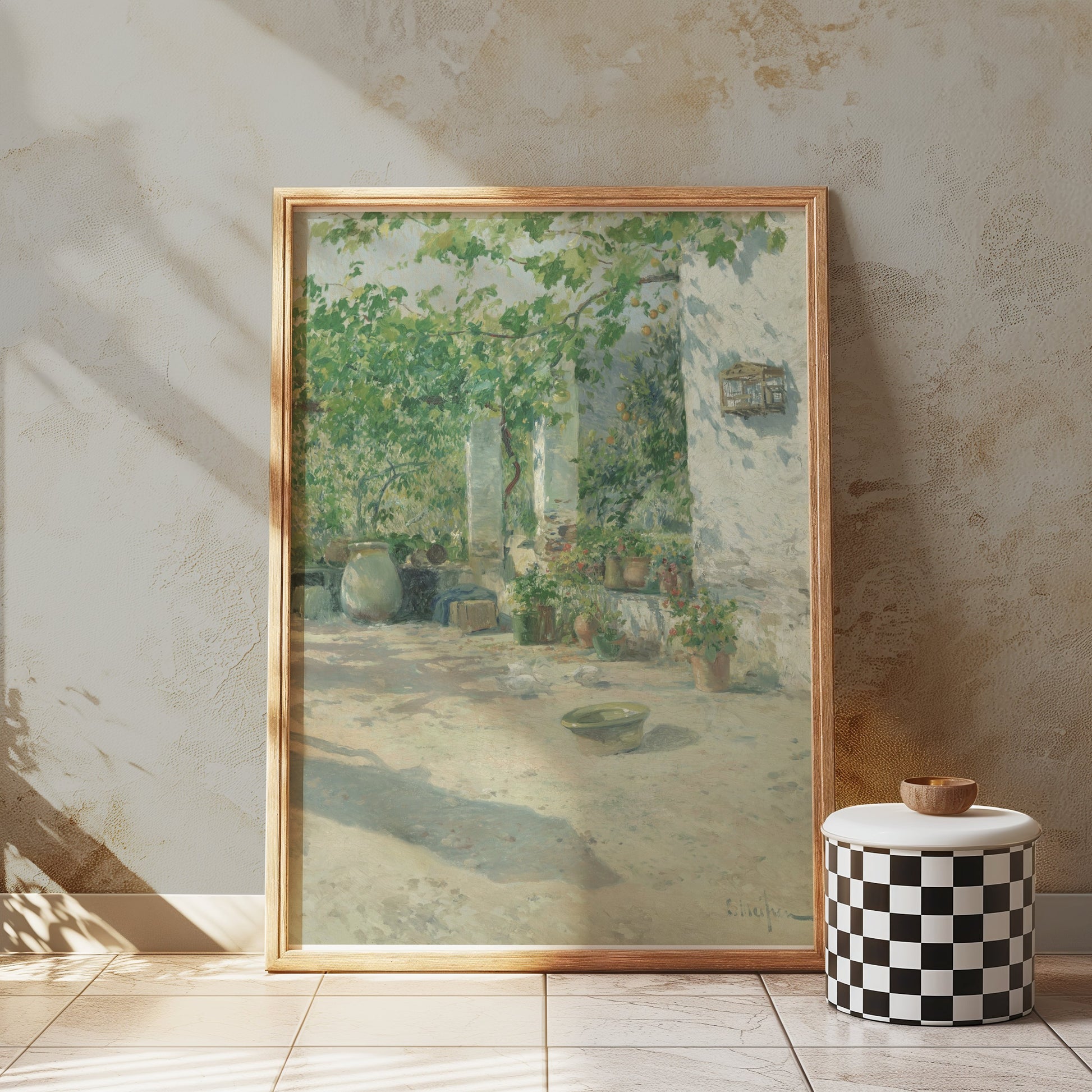 Premium Poster of Serene Garden Courtyard Sunlit Scene Posters
