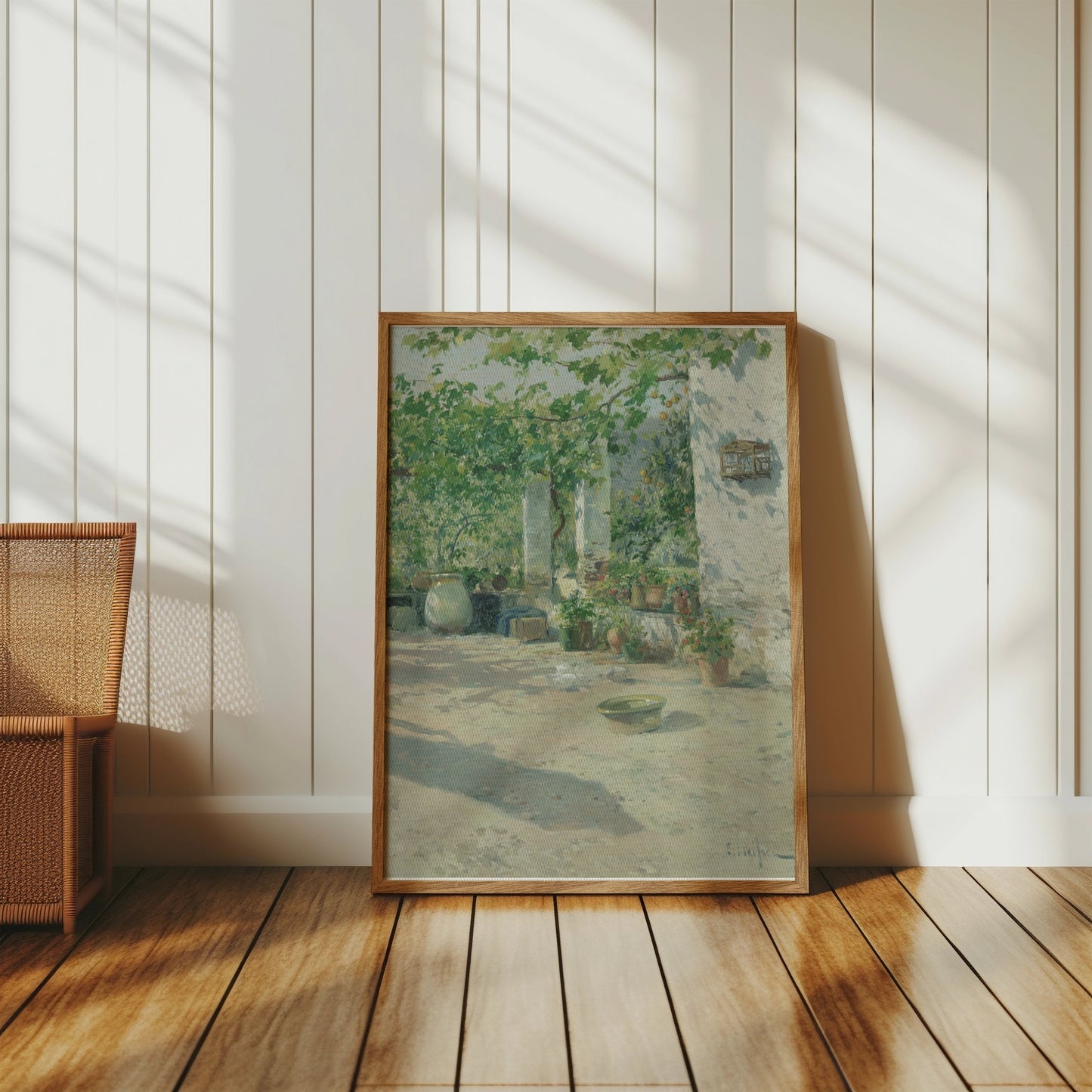 Premium Poster of Serene Garden Courtyard Sunlit Scene Posters